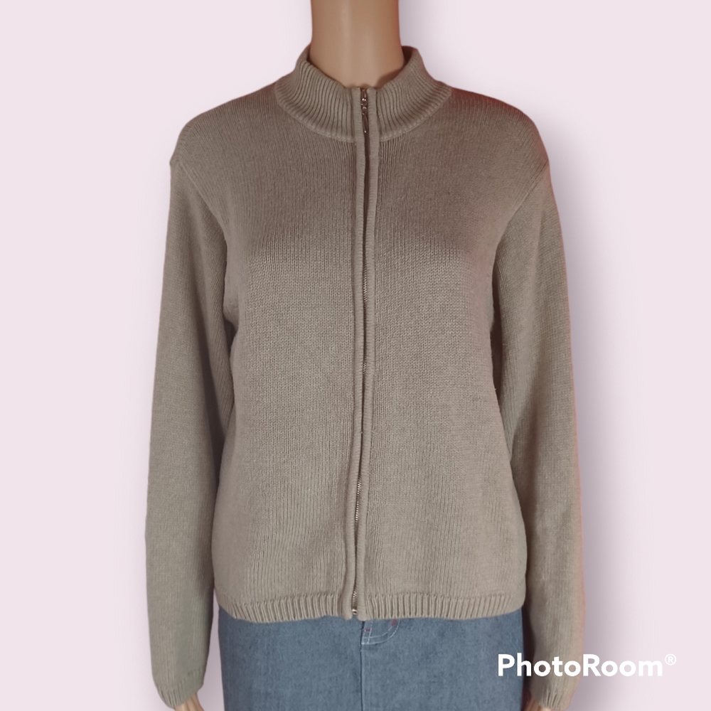 Jeanne Pierre Olive/Sage Green Zip Up Sweater Jacket